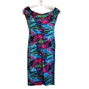 Rare London Multicolored Off the Shoulder Aline Dress Size 2